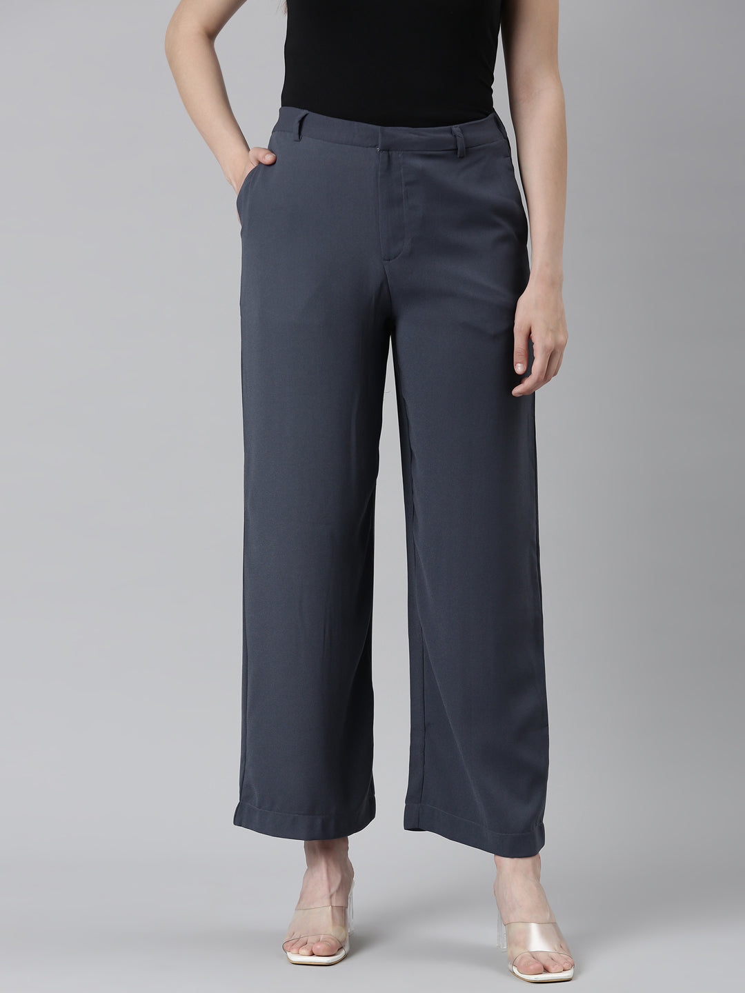 Dark Jean Crepe Wide Trouser