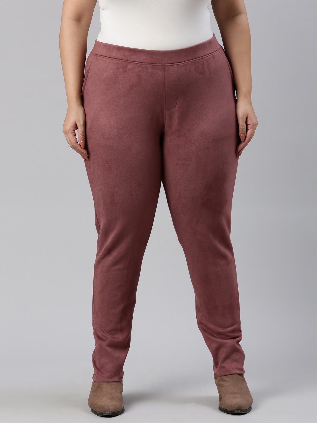 Light Wine Poly Stretch Suede Tregging