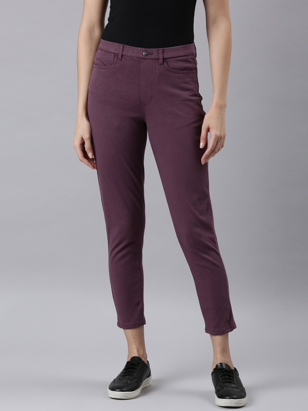 Purple Cotton Poly Stretch Cropped Colored Jeggings