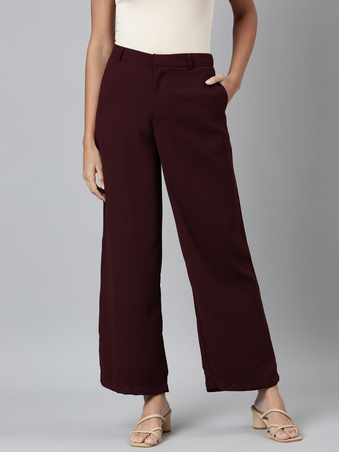 Dark Wine Crepe Wide Trouser