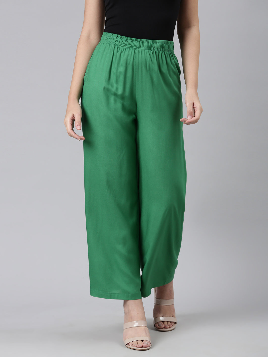 Emerald Green Woven Viscose Basic Palazzo
