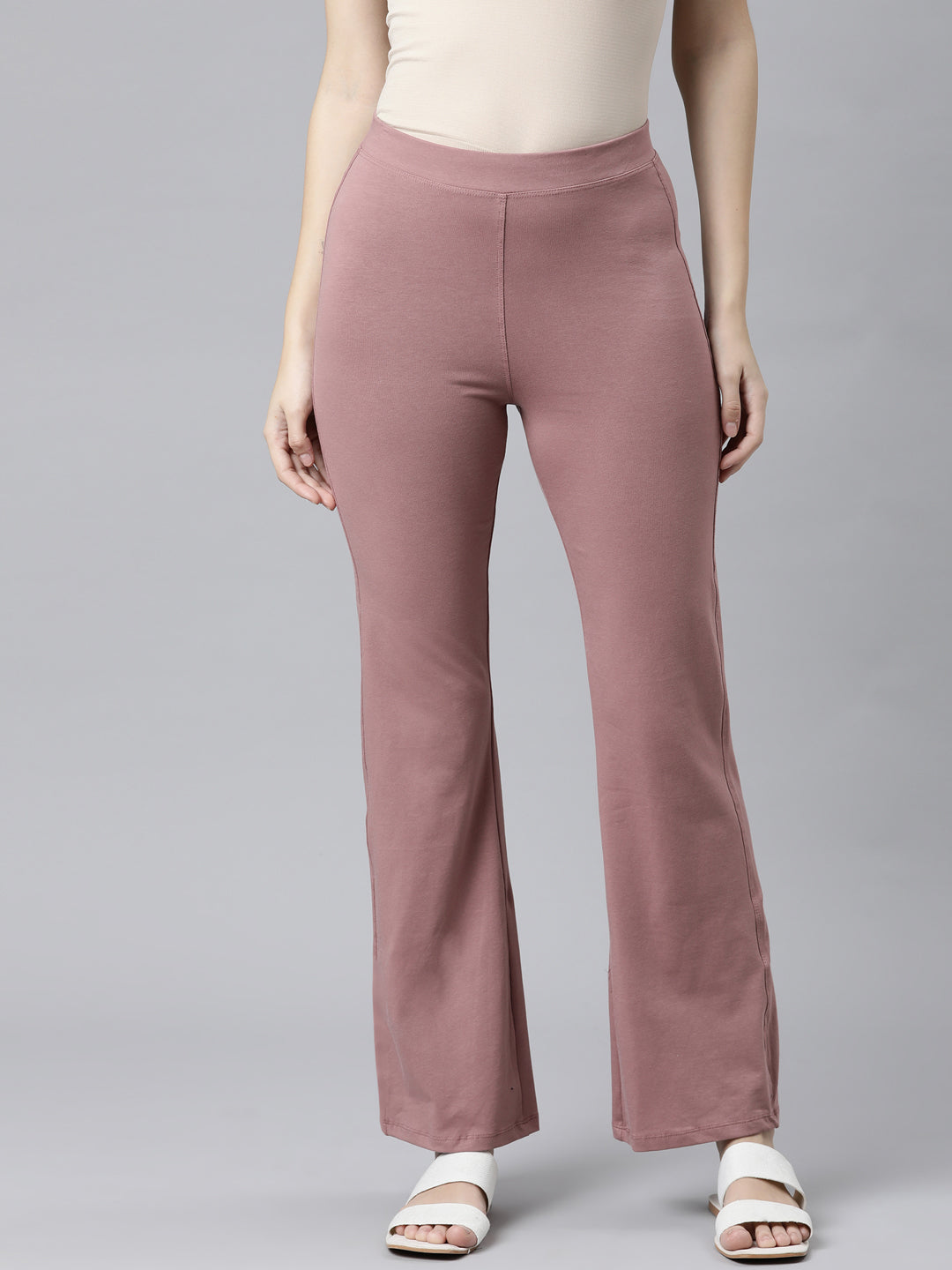 Dusty Voilet Cotton Stretch Flared Pant