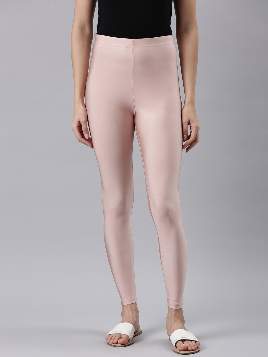 Rose Gold Nylon Stretch Shimmer Leggings