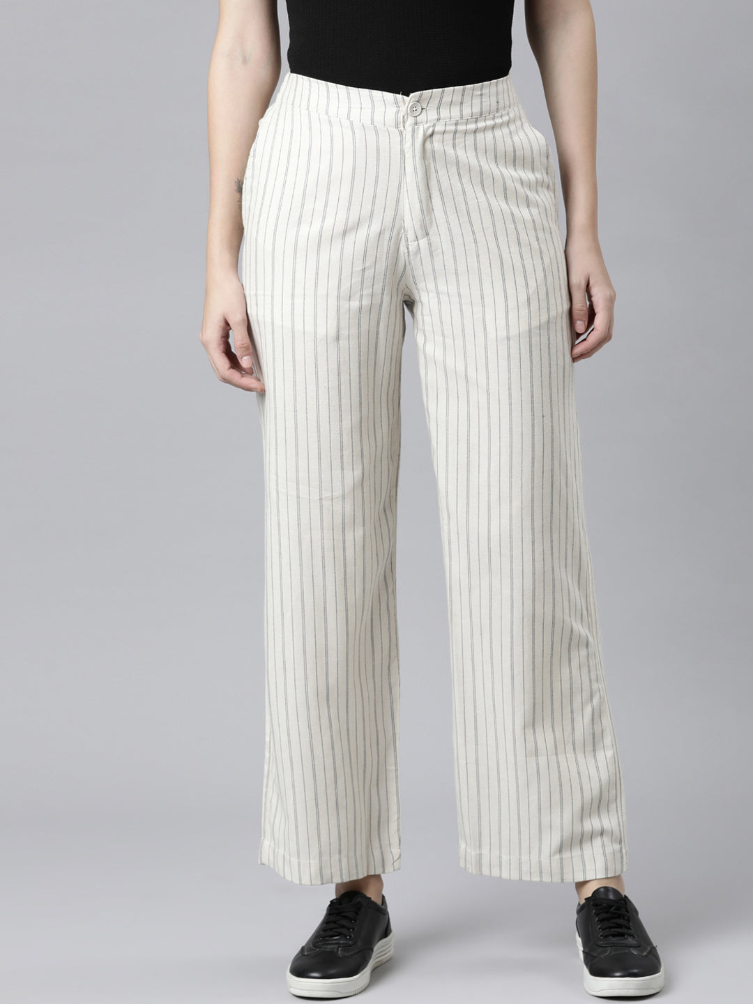 White Cotton Stripes Cargo Pant
