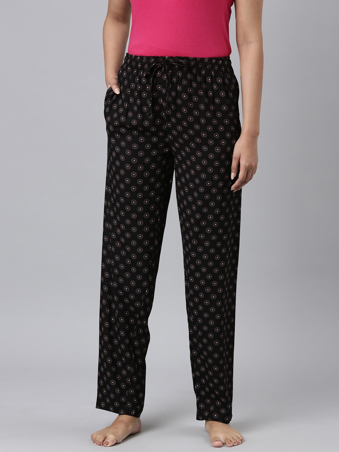 Black Woven Viscose Printed Lounge Pants