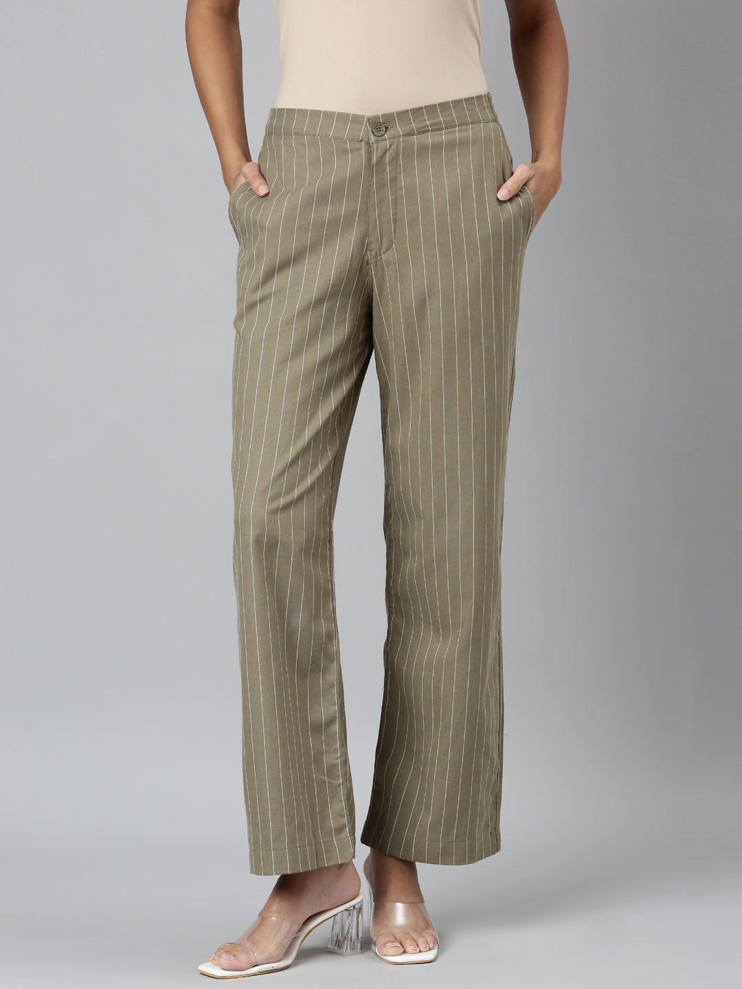 Olive Green Cotton Stripes Cargo Pant