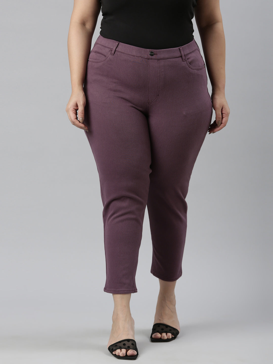 Purple Cotton Poly Stretch Cropped Colored Jeggings