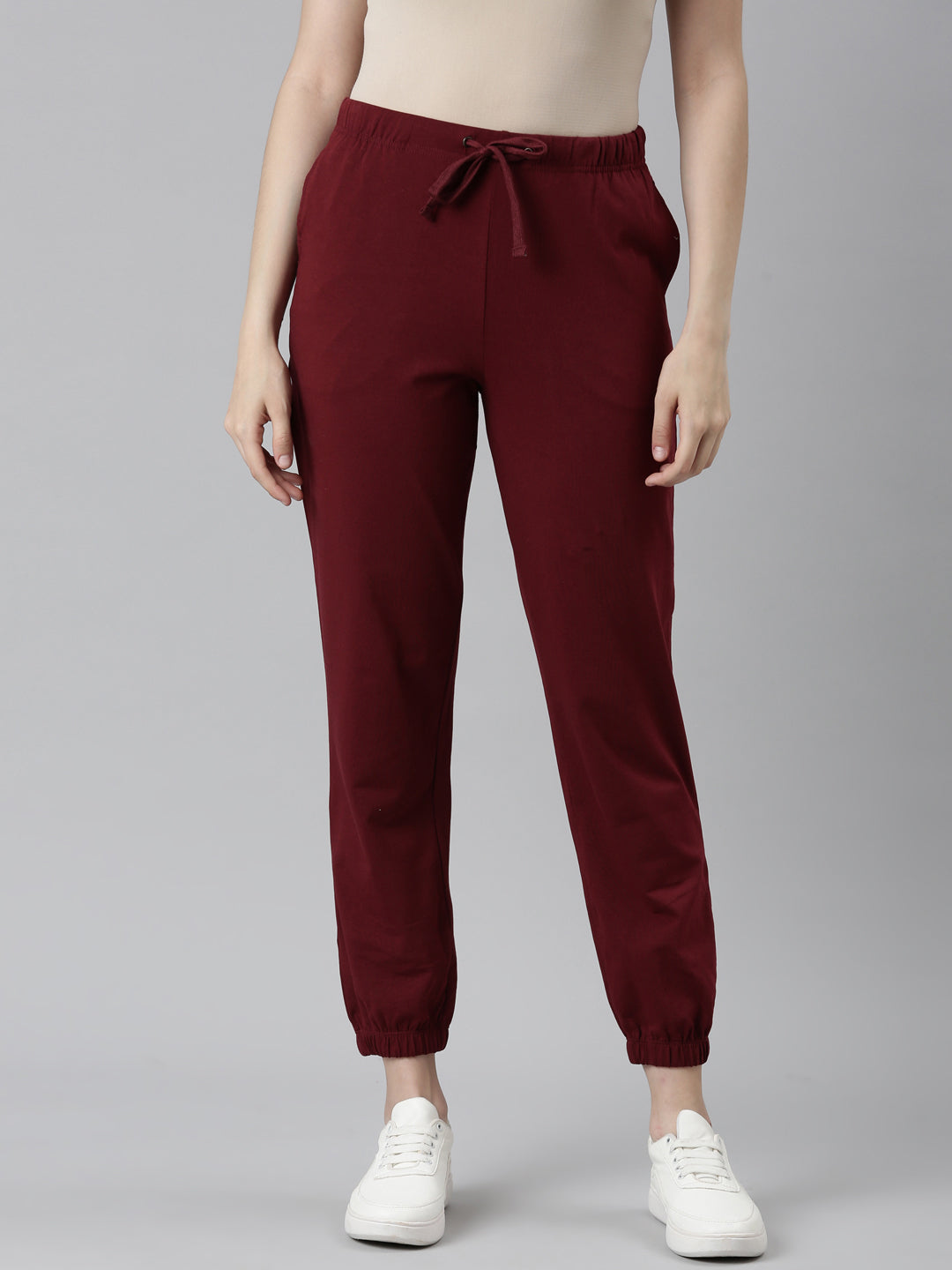 Maroon Cotton Stretch Casual Joggers