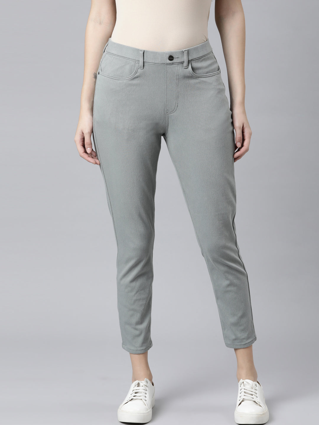 Dusty Green Cotton Poly Stretch Cropped Colored Jeggings