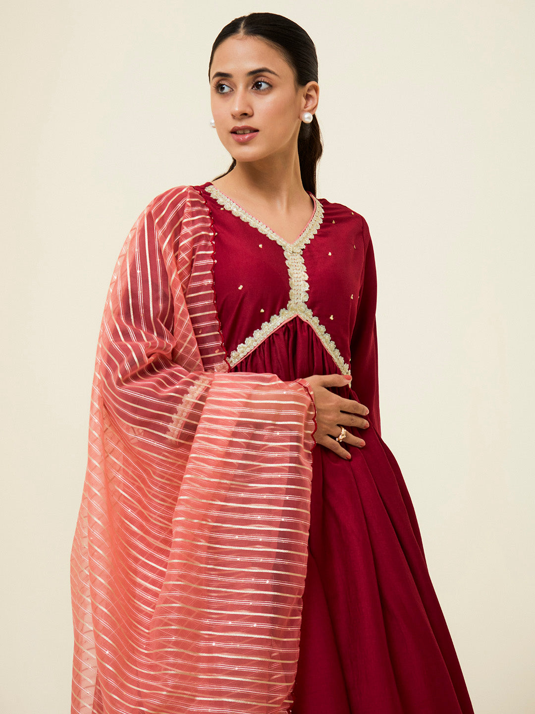 Maroon Embroidered Festive Kurta Set