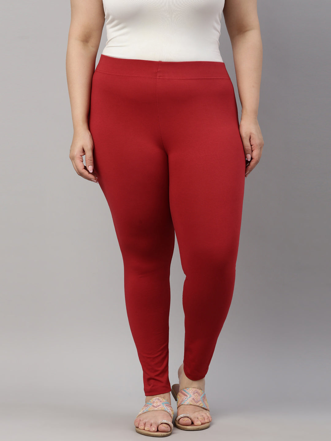 Cherry Cotton Stretch Ankle Length Leggings-Tall