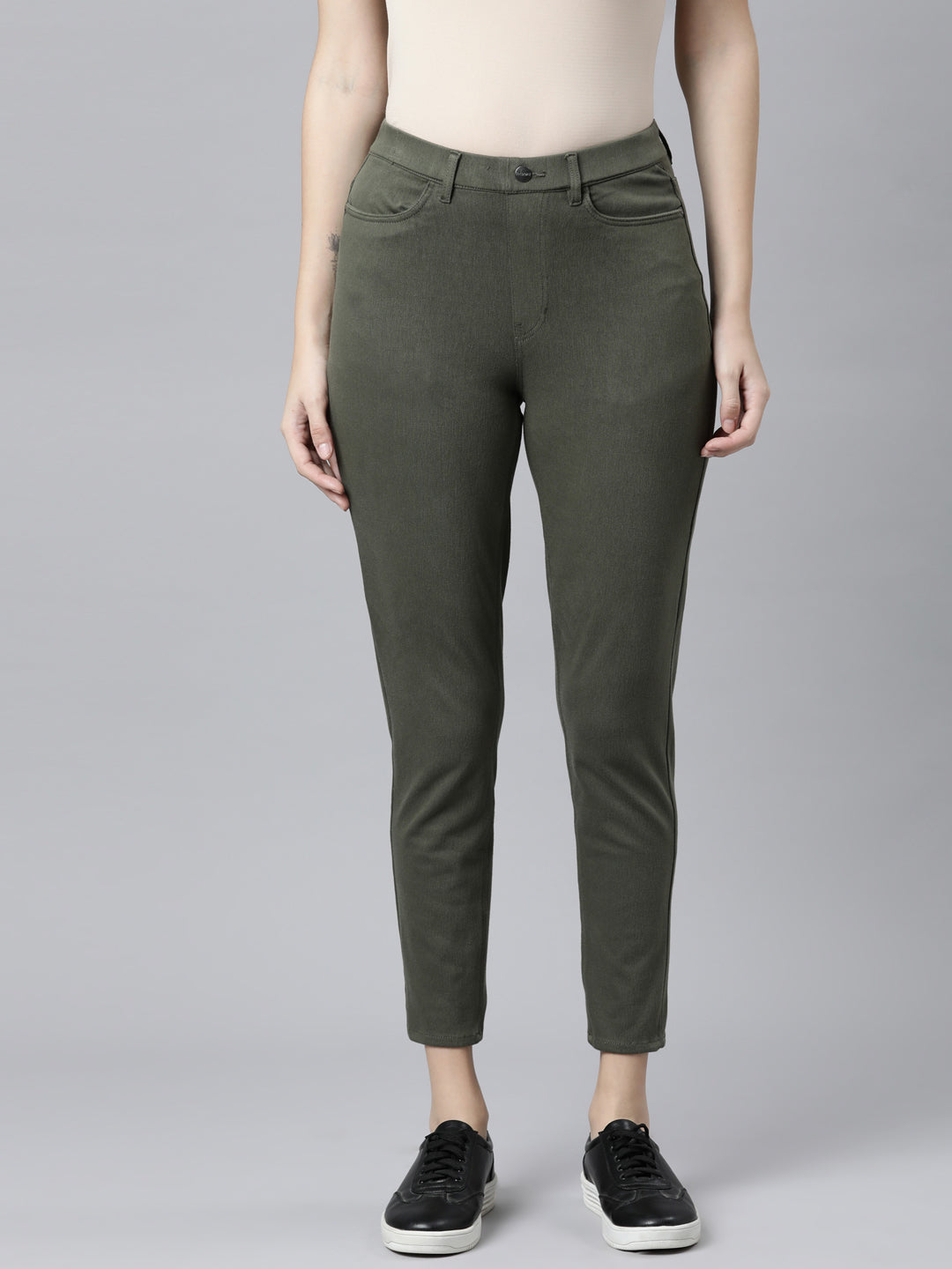 Dark Olive Cotton Poly Stretch Cropped Colored Jeggings