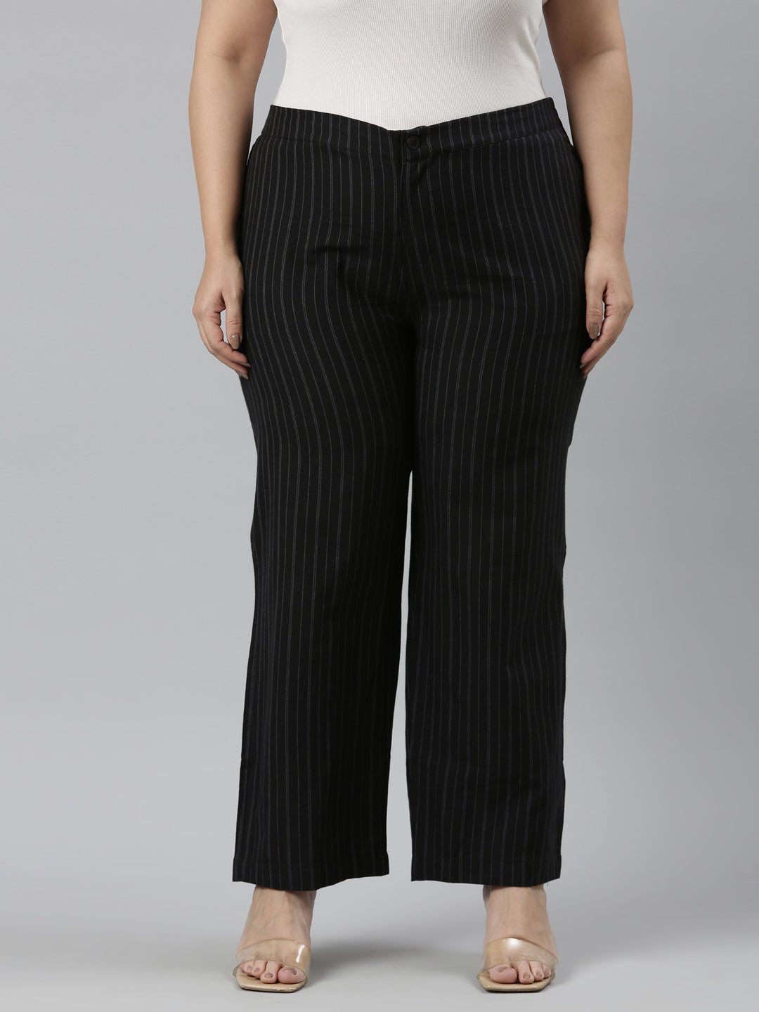 Black Cotton Stripes Cargo Pant