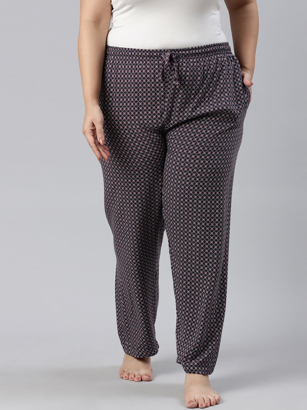 Navy Woven Viscose Printed Lounge Pants