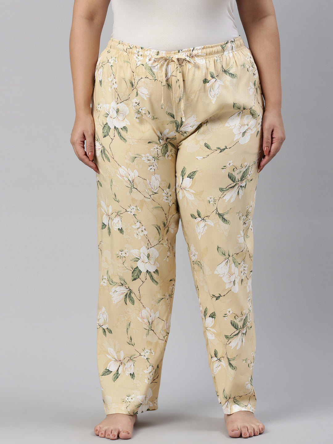 Yellow Woven Viscose Printed Lounge Pants