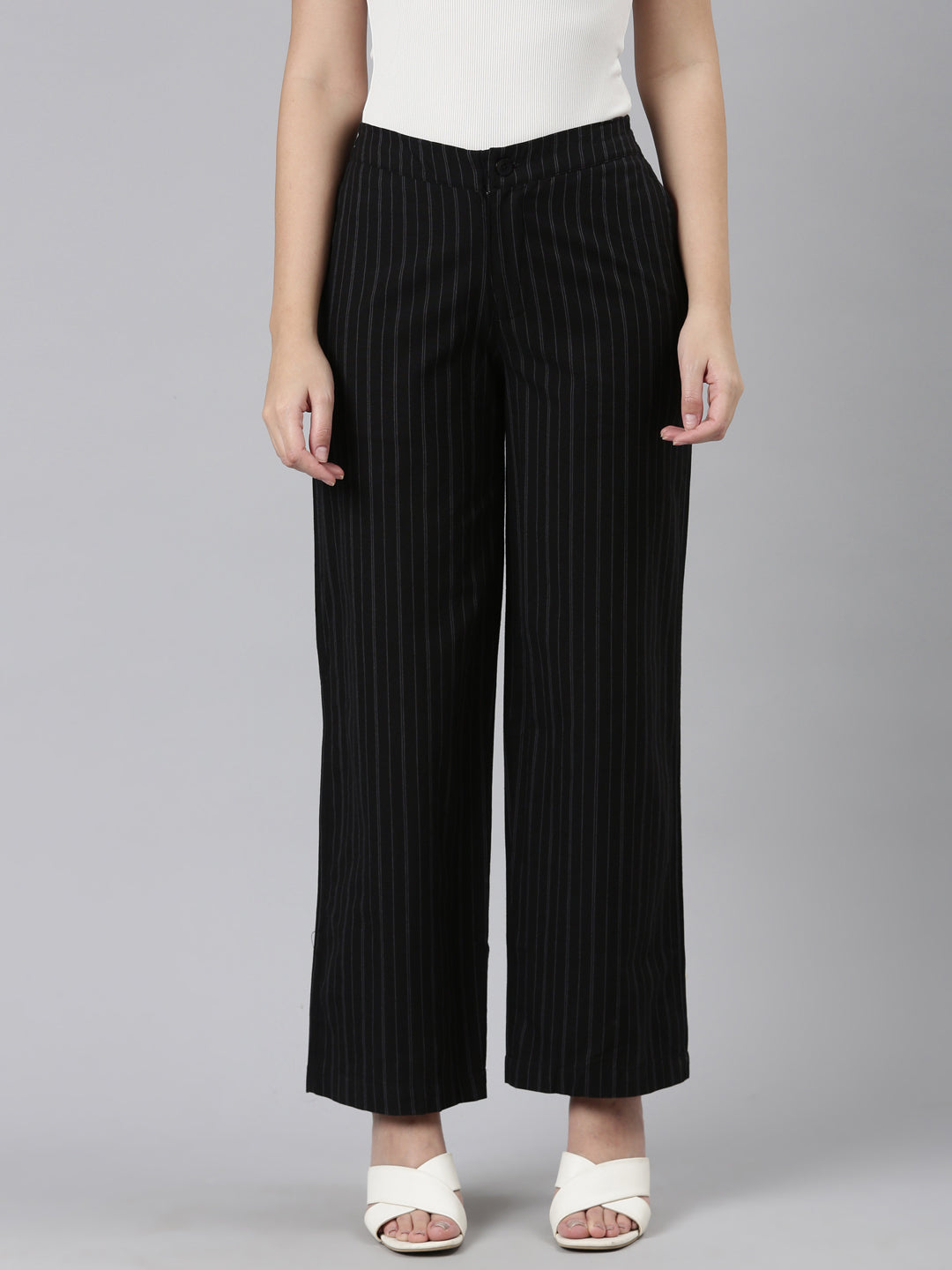 Black Cotton Stripes Cargo Pant