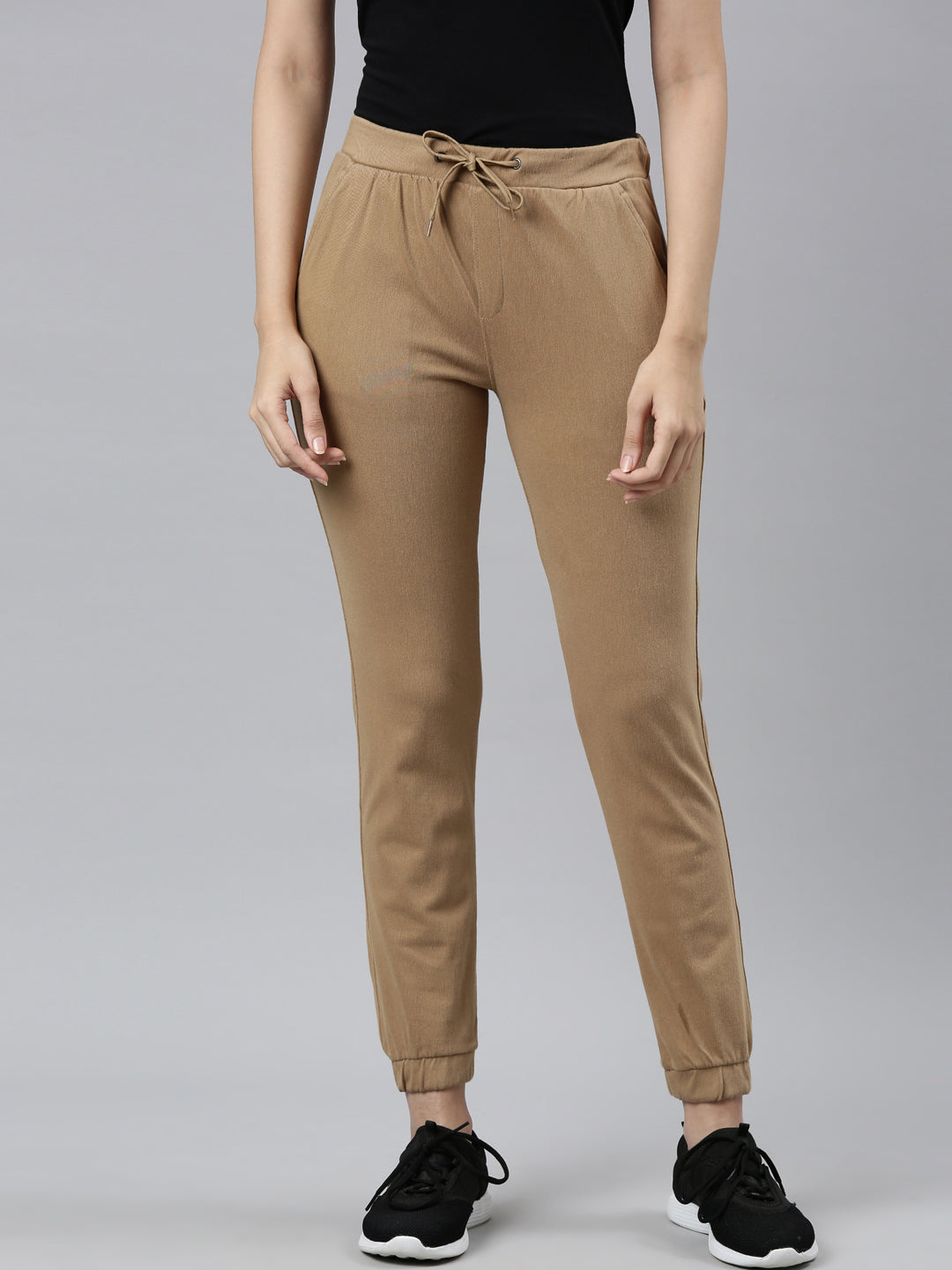 Khaki Cotton Poly Stretch Cuffed Joggers