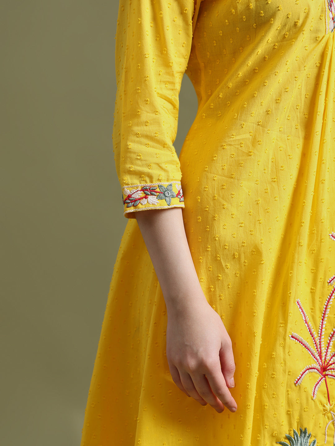 Yellow Embroidered Ram Boota Kurta and Pant Set with Dupatta