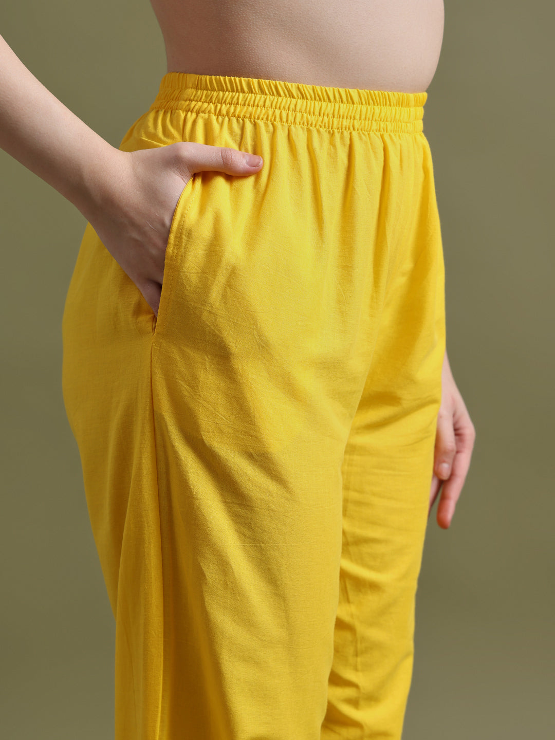 Yellow Embroidered Ram Boota Kurta and Pant Set with Dupatta