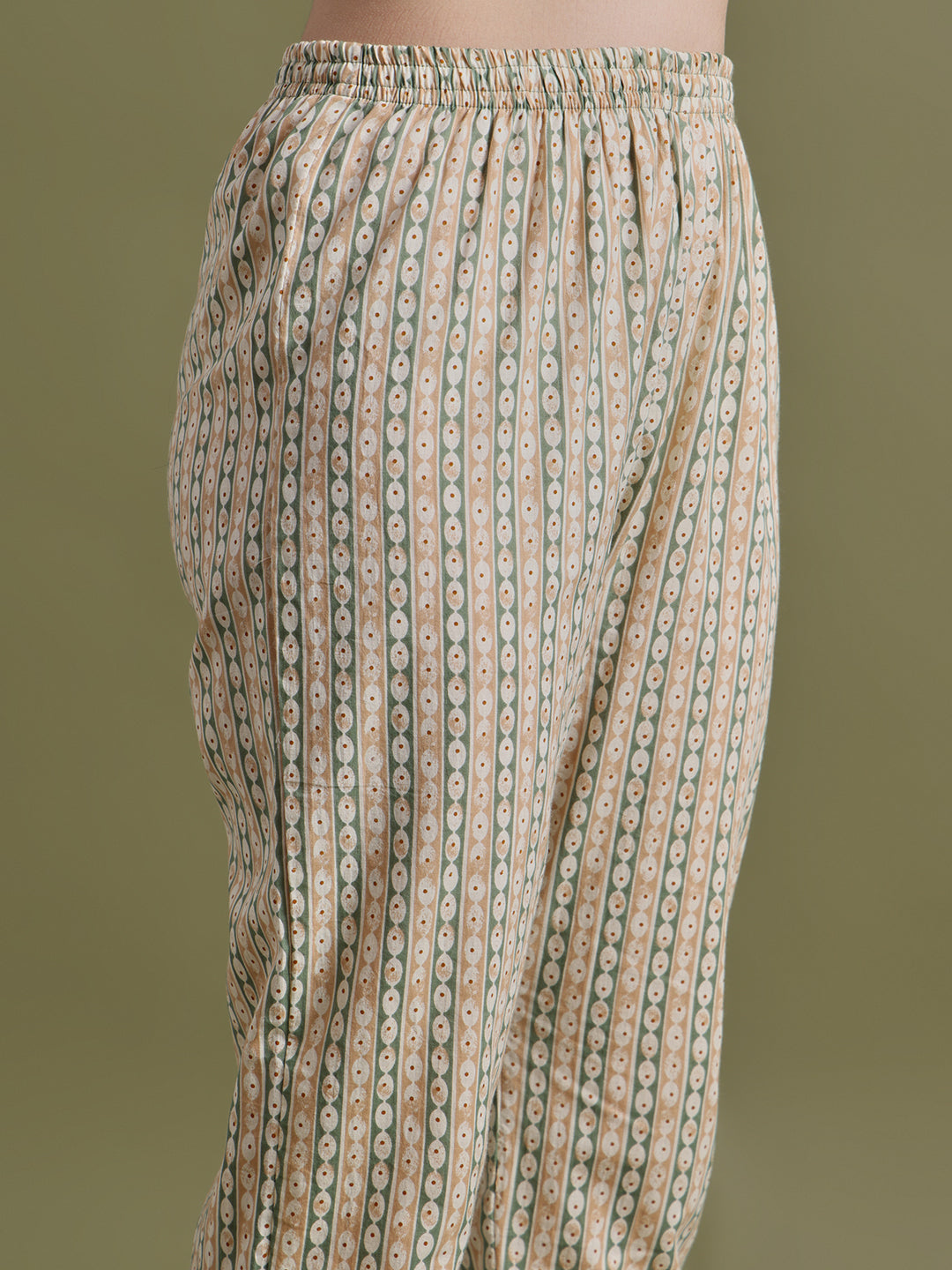 Glade Green Printed Cotton Kurta and Pant Set with Dupatta