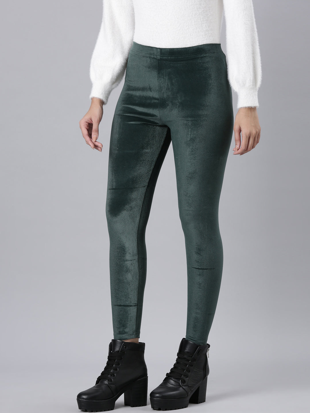 Bottle Green Velour Leggings