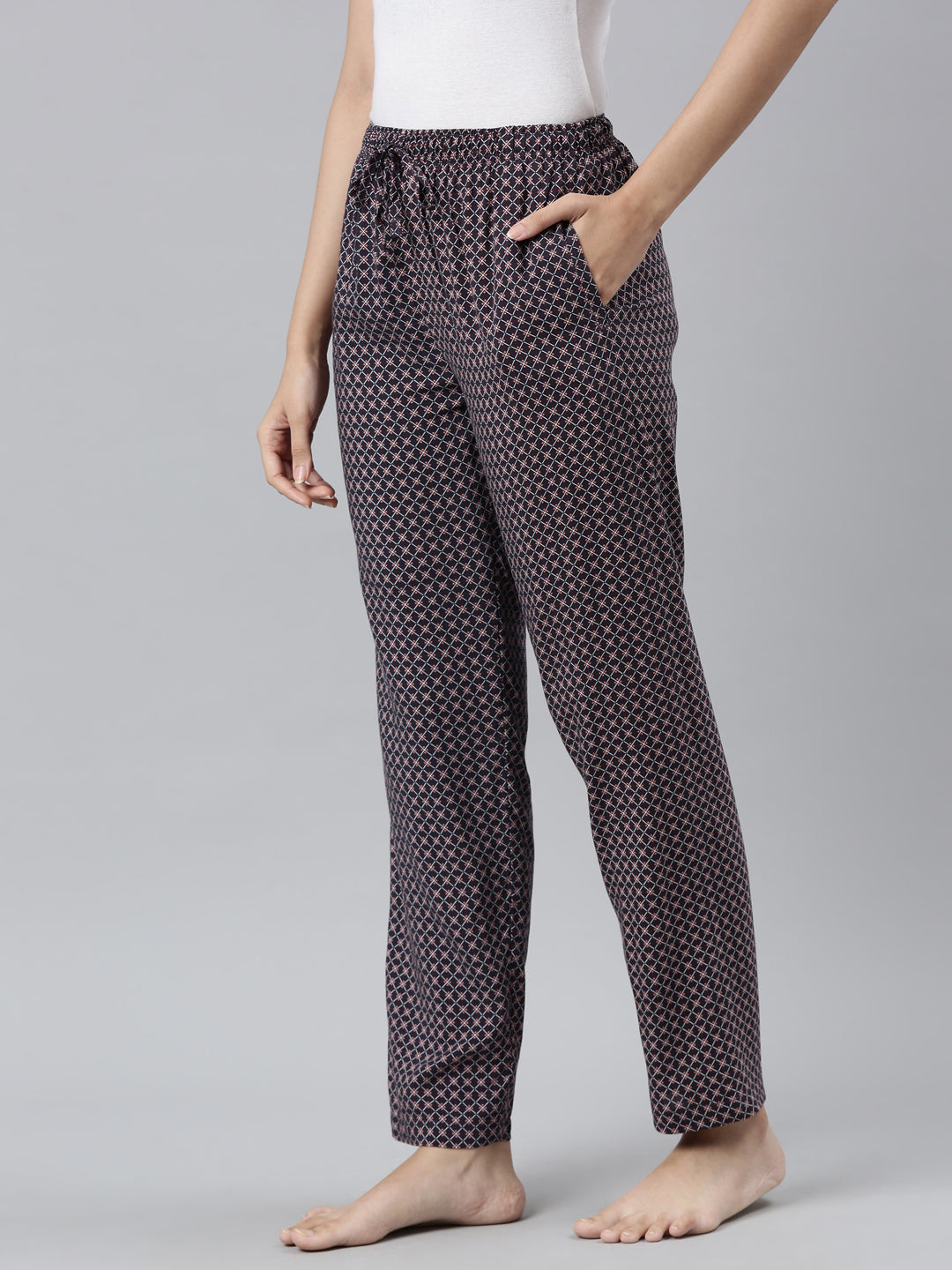 Navy Woven Viscose Printed Lounge Pants