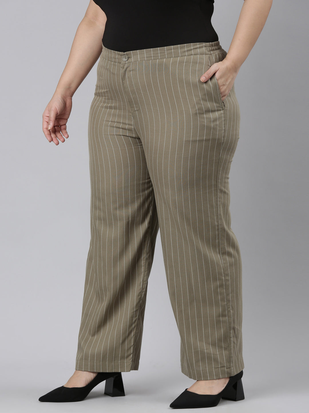 Olive Green Cotton Stripes Cargo Pant