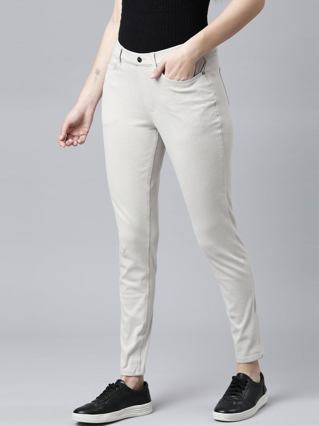 Grey Mist Cotton Polyester Super Stretch Jeggings