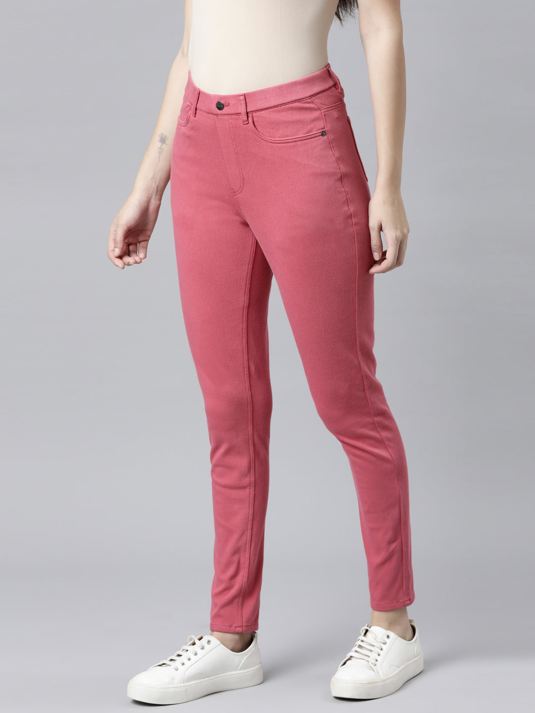 Coral Cotton Polyester Super Stretch Jeggings