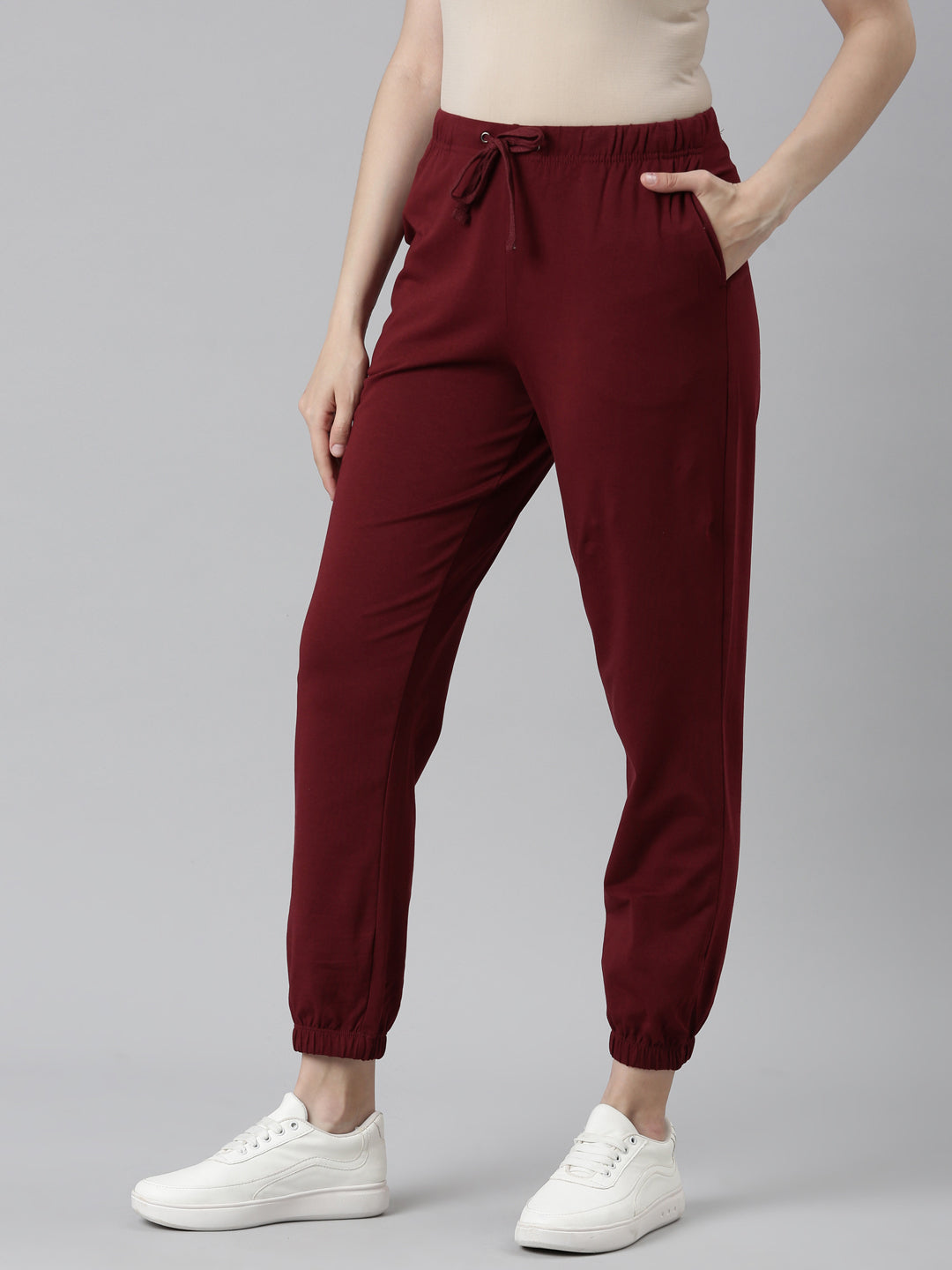 Maroon Cotton Stretch Casual Joggers