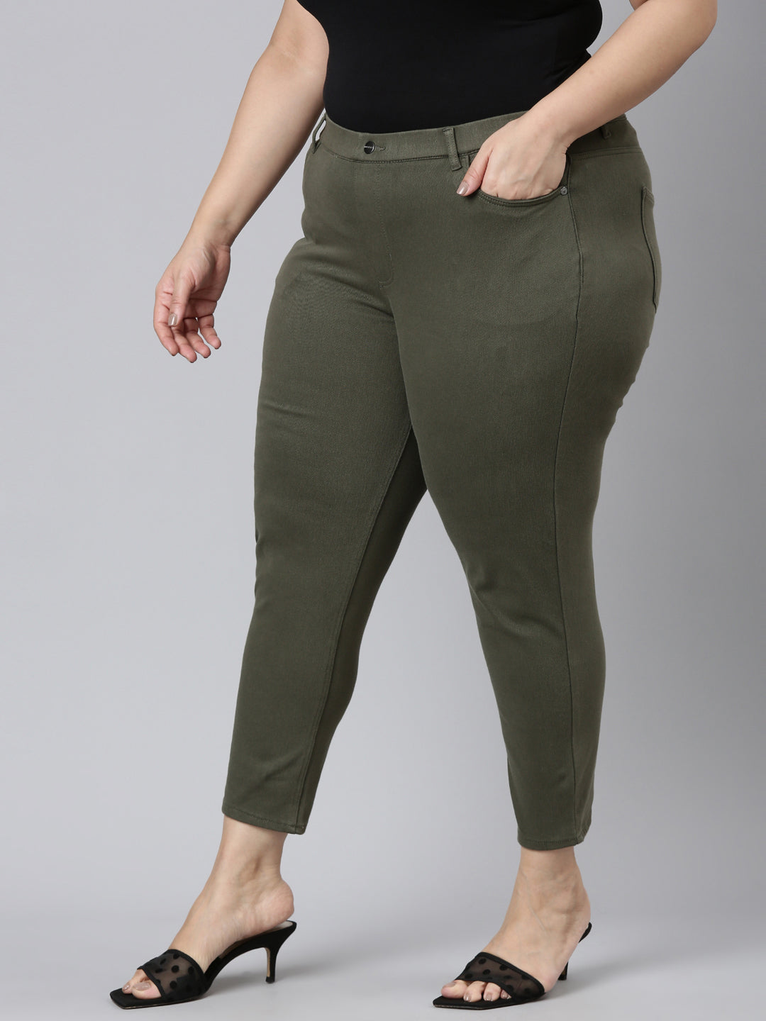 Dark Olive Cotton Poly Stretch Cropped Colored Jeggings