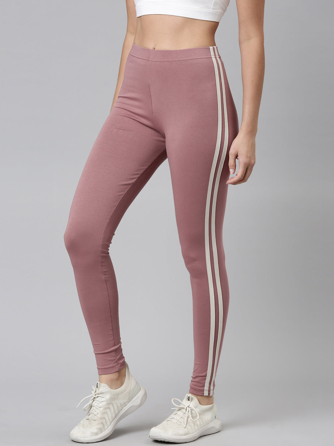 Dusty Voilet Cotton Stretch Side Stripes Active Leggings