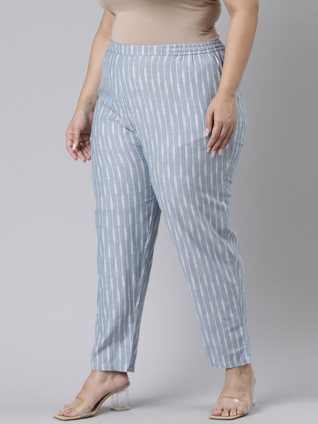 Blue Linen Ikat Pencil Pant