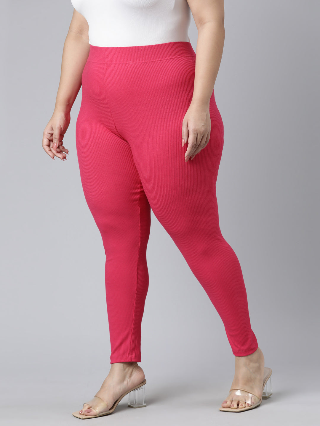 Young Fuchsia Drop Needle Fabric Rib Leggings