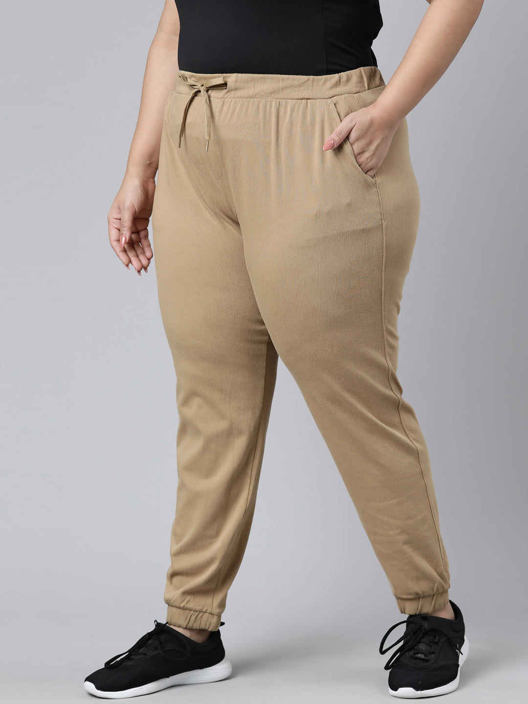 Khaki Cotton Poly Stretch Cuffed Joggers