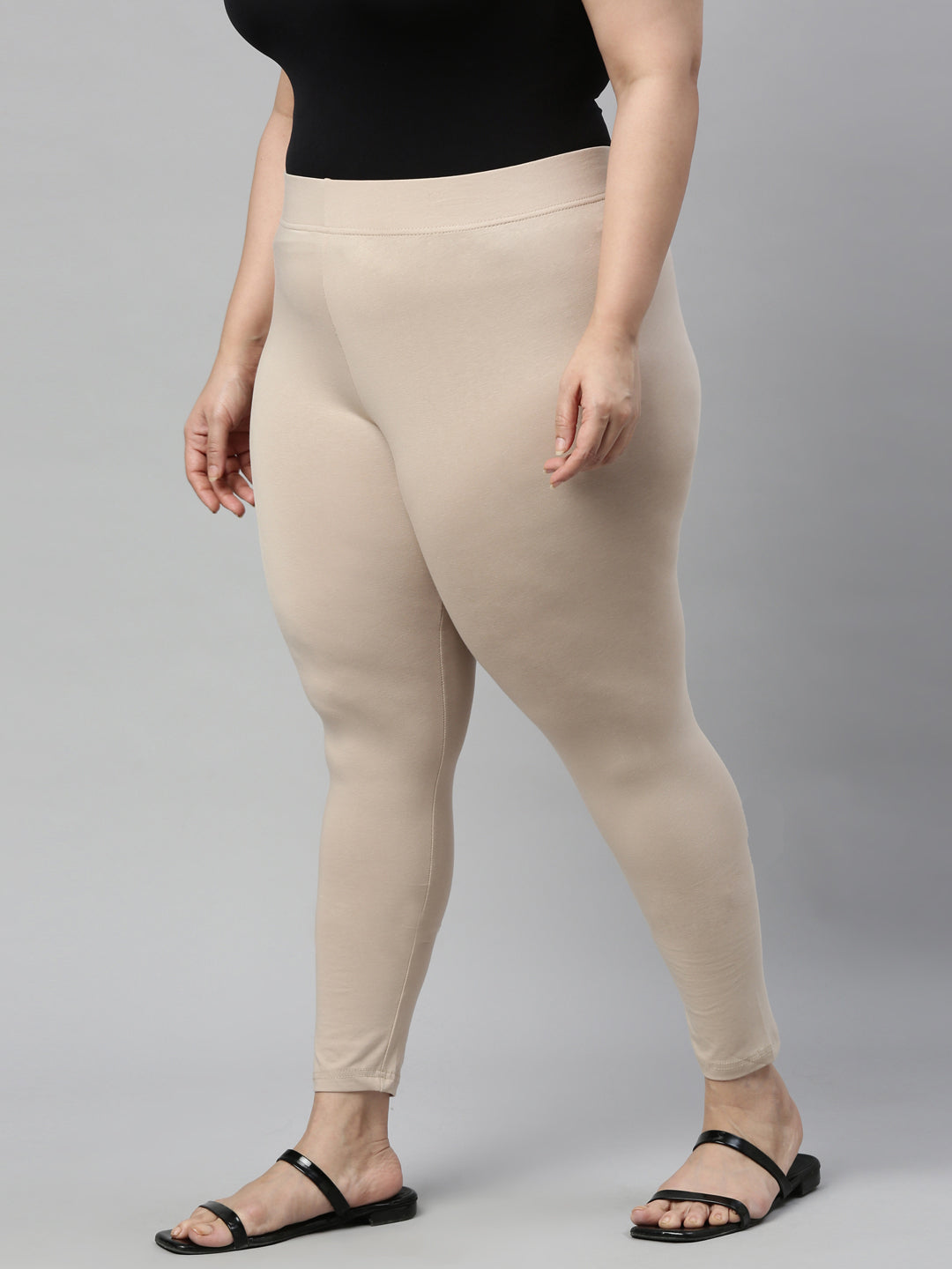 Khaki Cotton Stretch Ankle Length Leggings