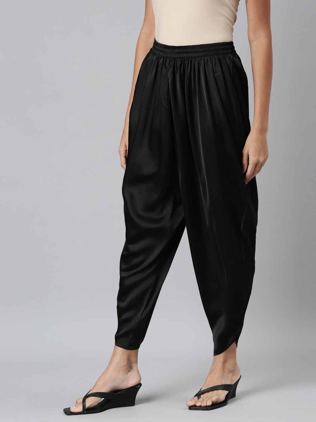 Black Woven Viscose Harem Dhoti Pant