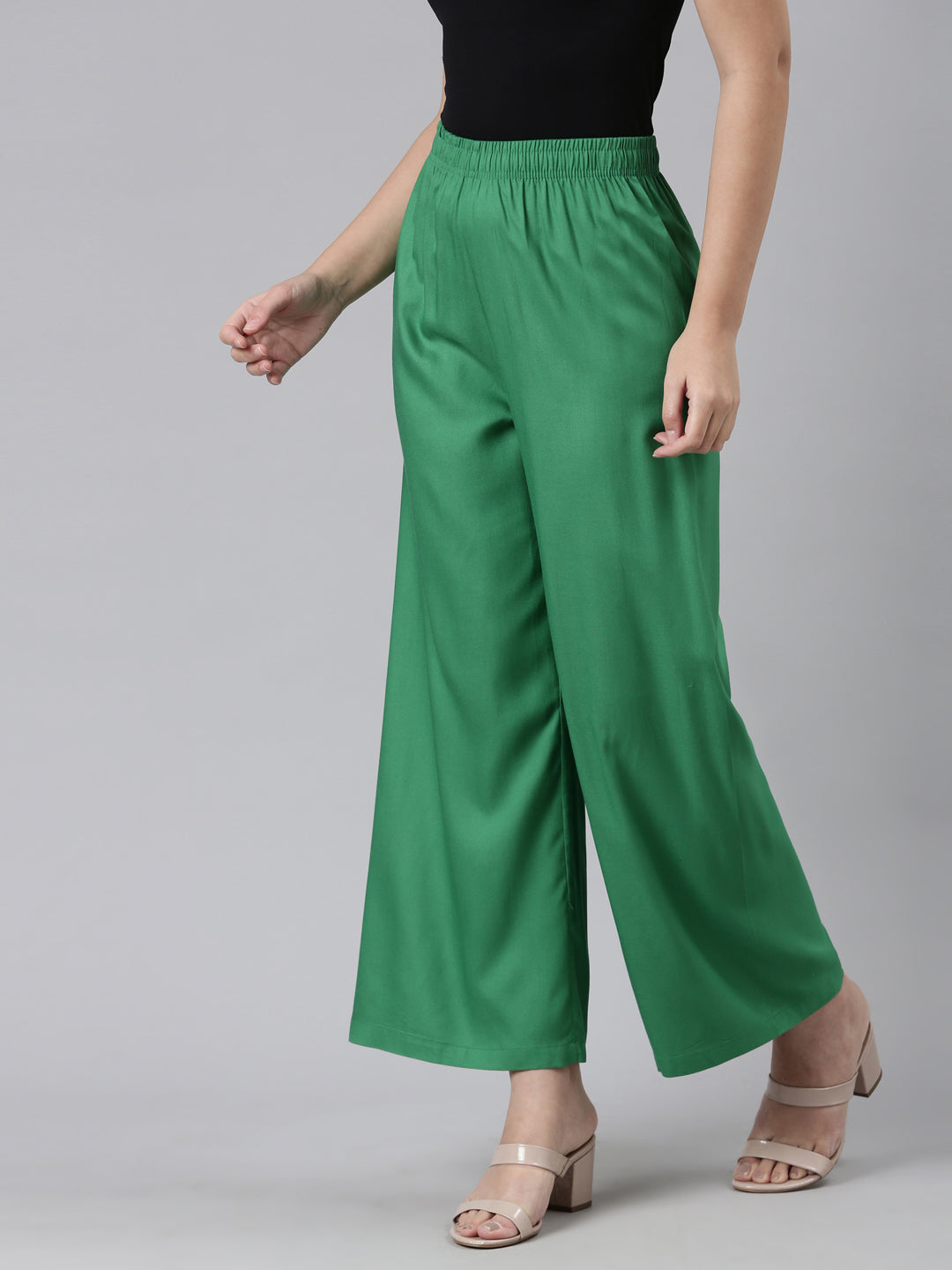 Emerald Green Woven Viscose Basic Palazzo