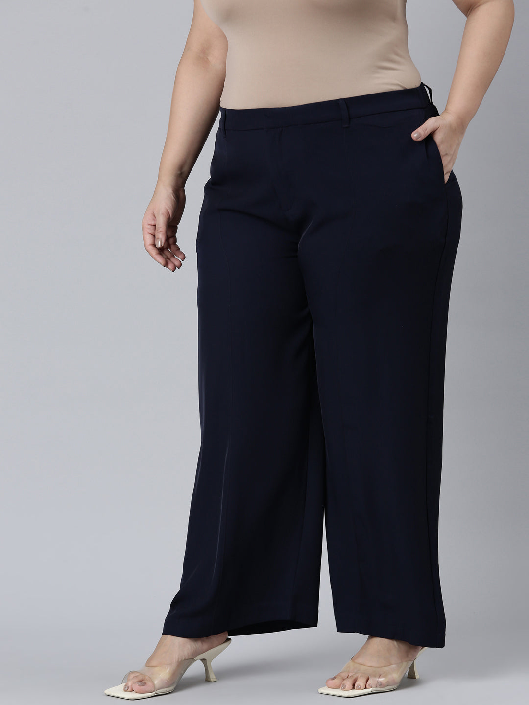 Navy Crepe Wide Trouser