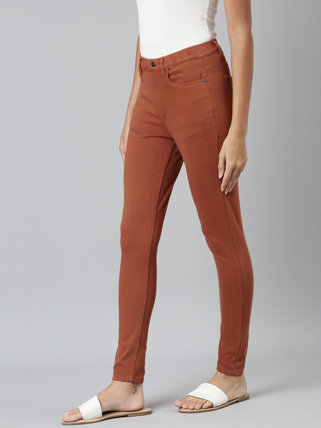 Reddish Brown Cotton Polyester Super Stretch Jeggings