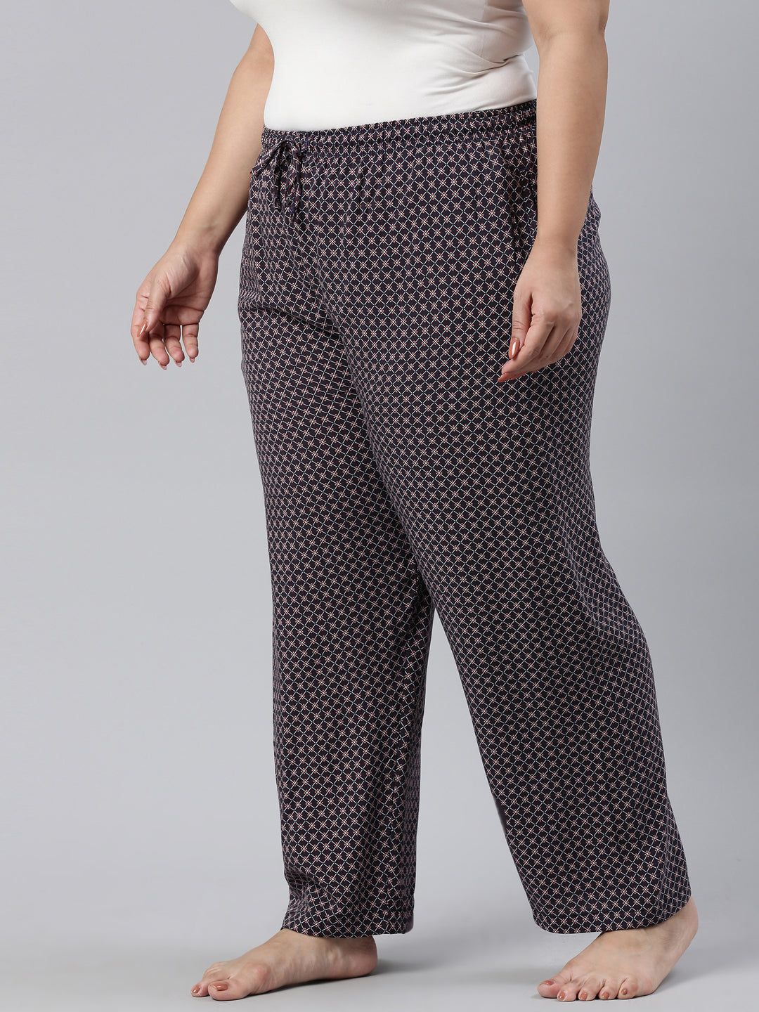 Navy Woven Viscose Printed Lounge Pants