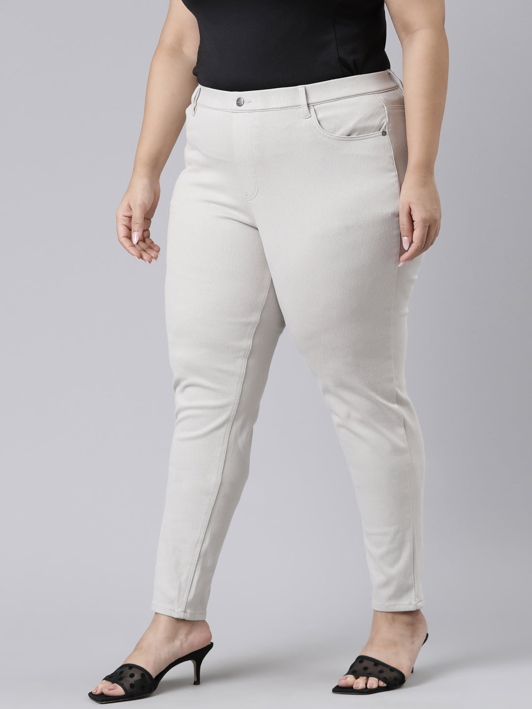 Grey Mist Cotton Polyester Super Stretch Jeggings