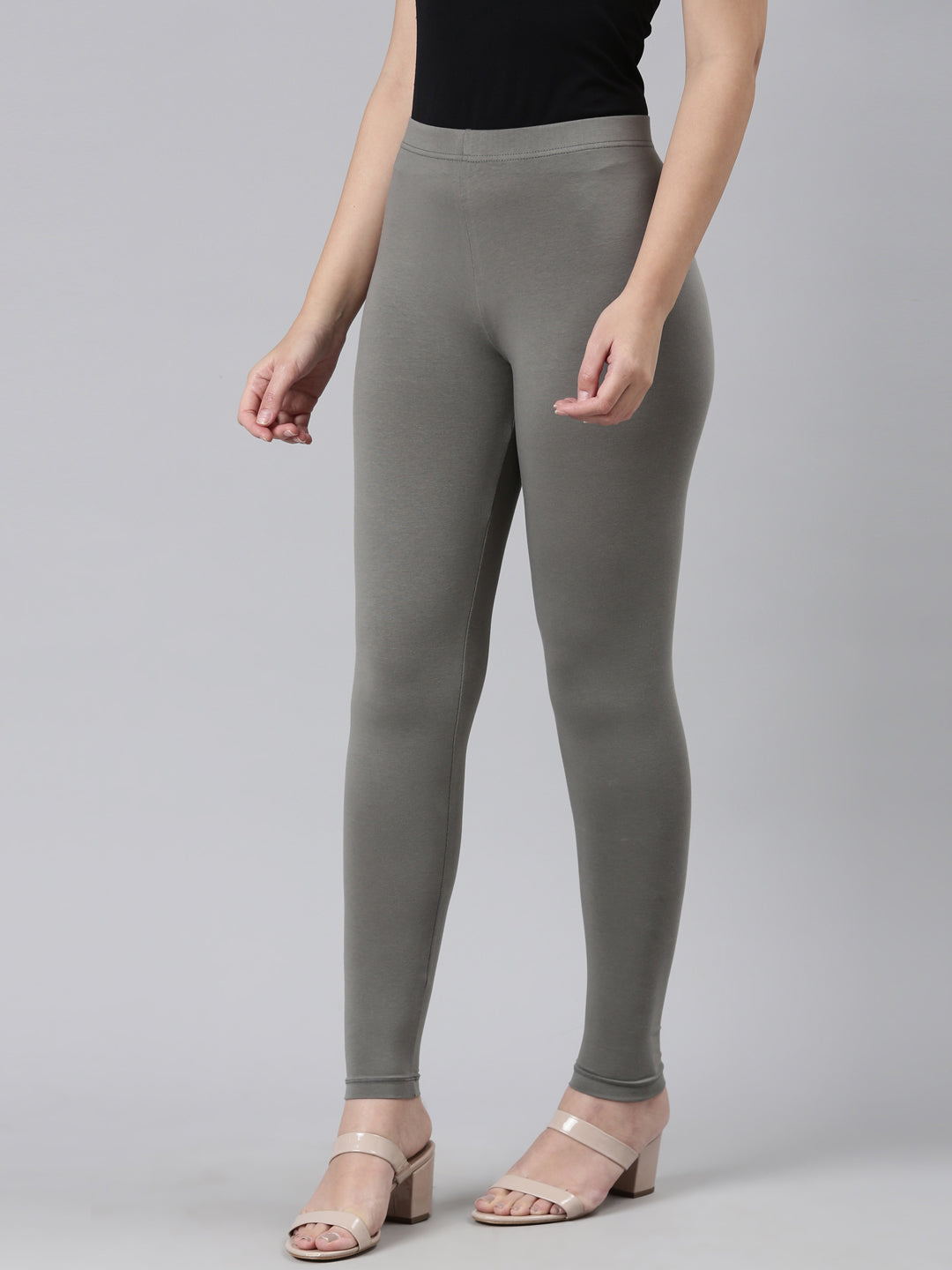 Medium Grey Cotton Stretch Ankle Length Leggings