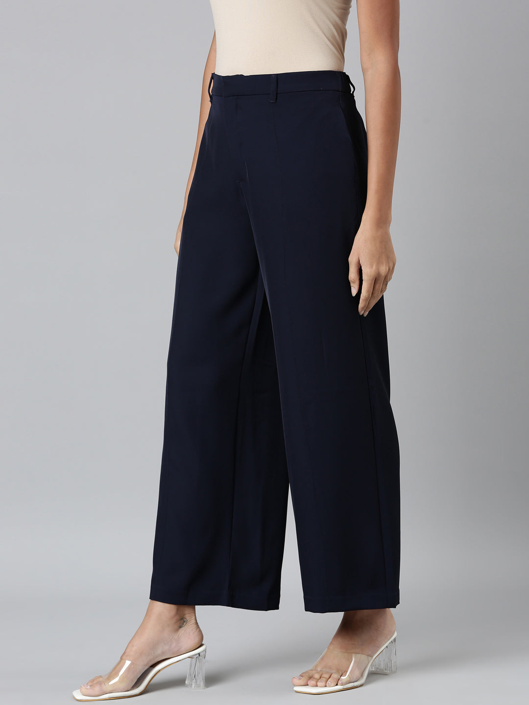 Navy Crepe Wide Trouser