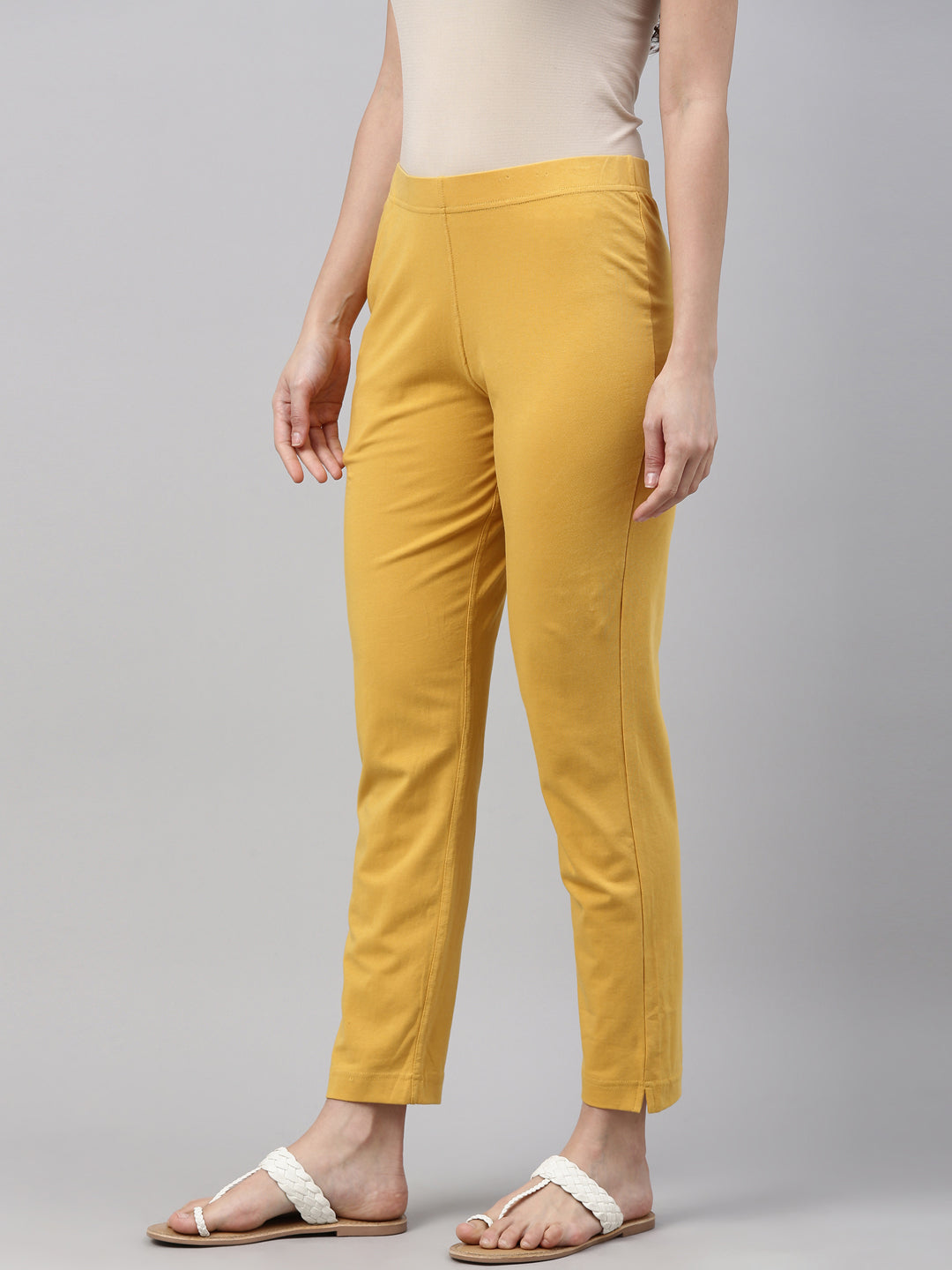 Golden Yellow Cotton Stretch Kurti Pants