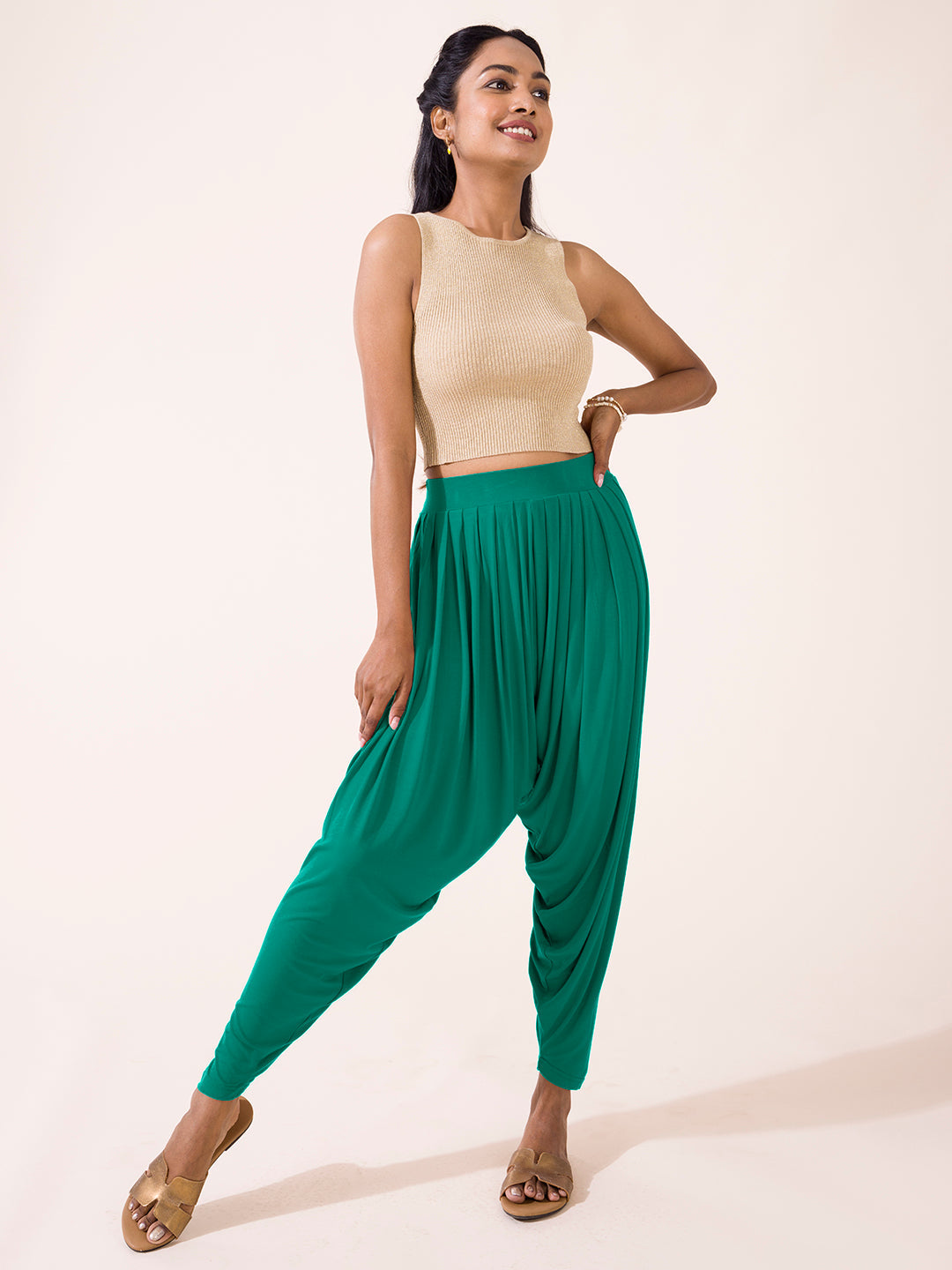 Bottle Green Viscose Stretch Patiala