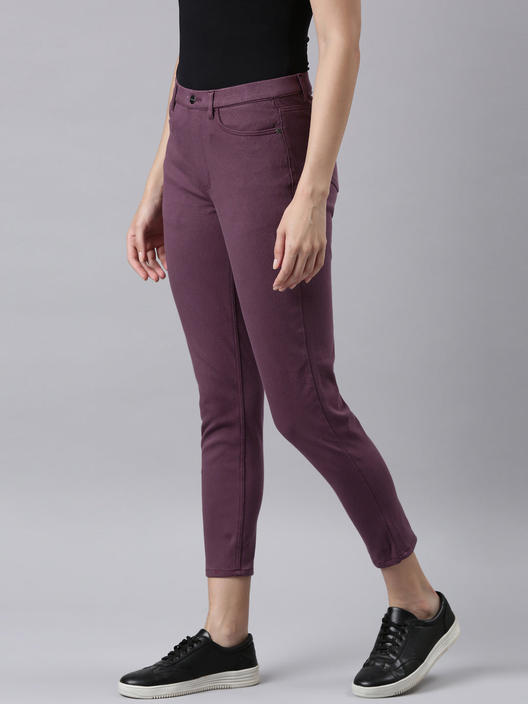 Purple Cotton Poly Stretch Cropped Colored Jeggings