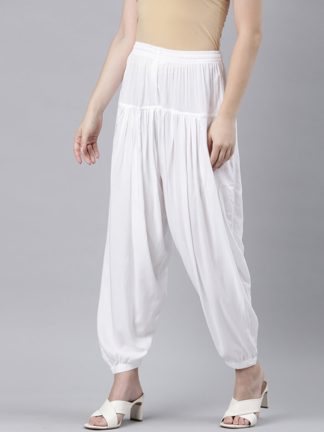 White Woven Viscose Harem Pant