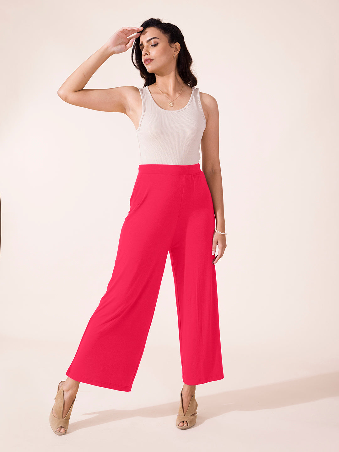 Coral Viscose Knit Palazzo