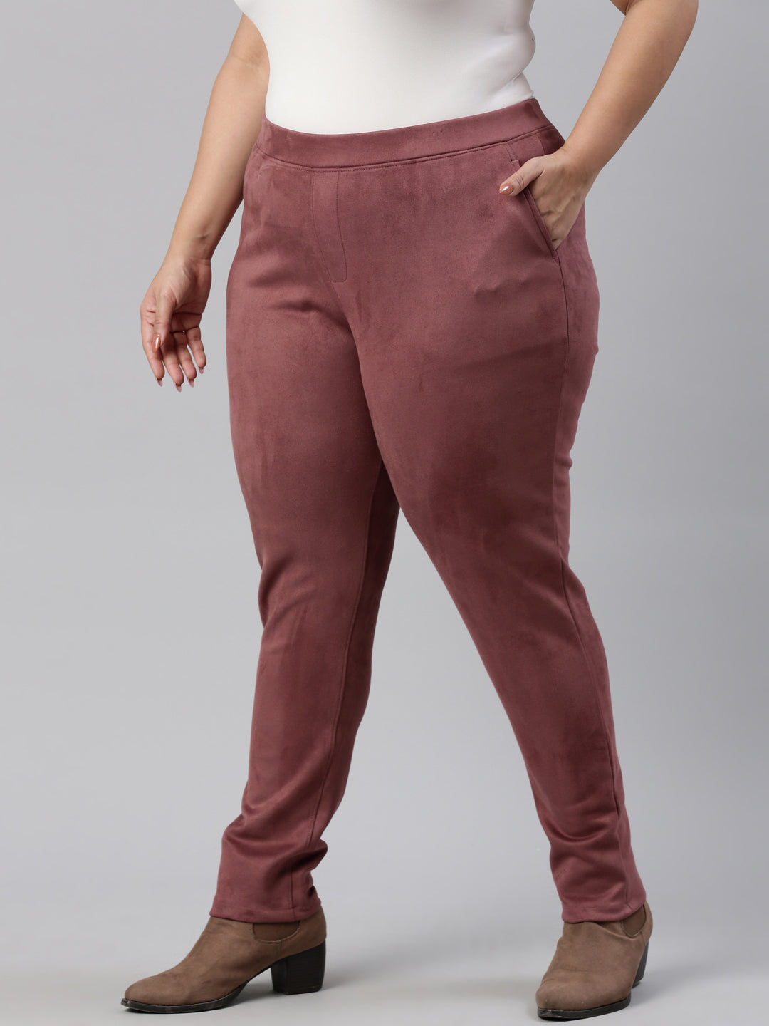 Light Wine Poly Stretch Suede Tregging